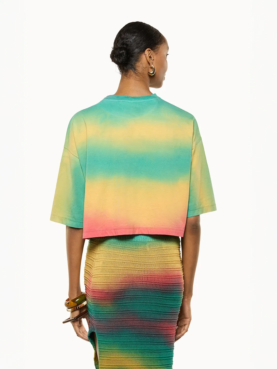 Laneus Cropped Over Rainbow T-Shirt multicolour bomuld