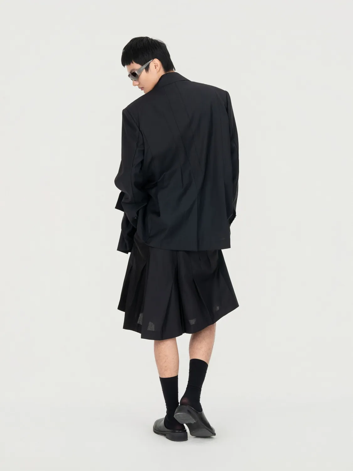 Feng Chen Wang Irregular Pleats blazer løs uld