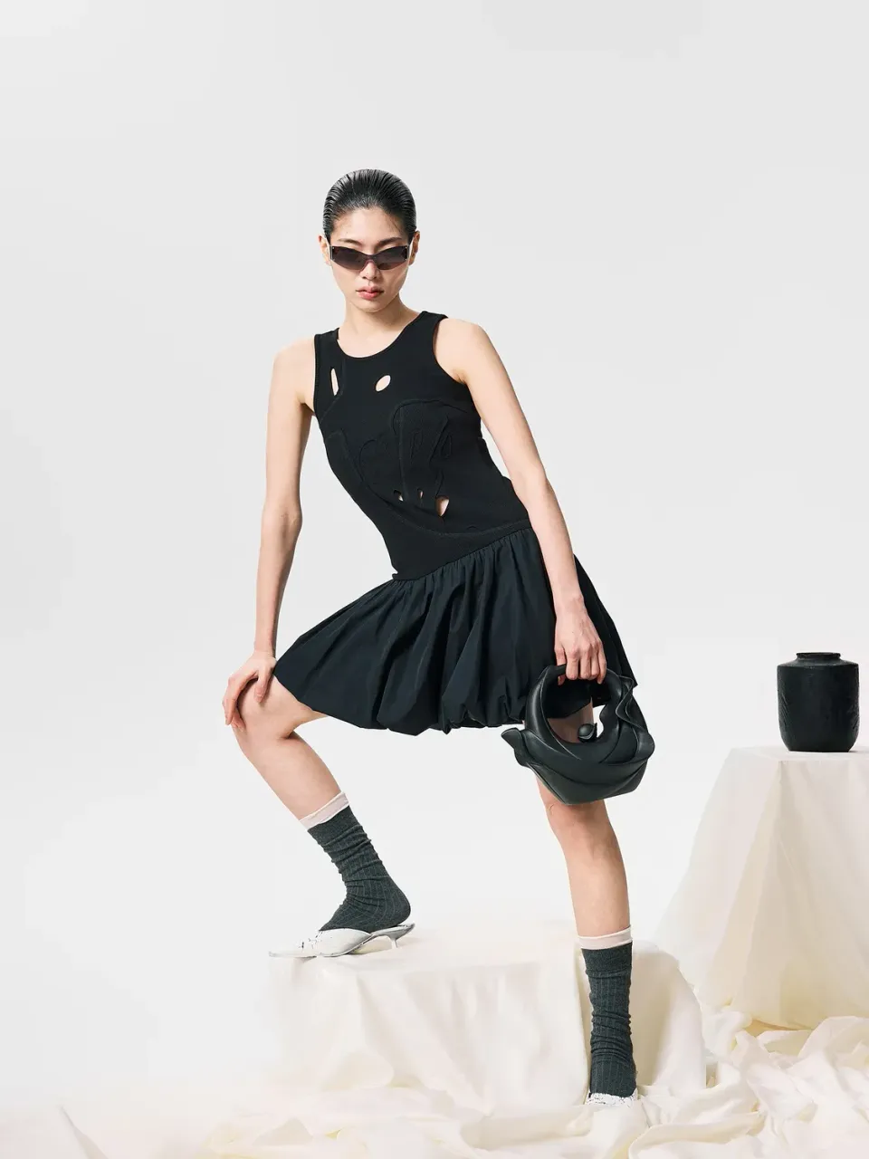 Feng Chen Wang Ribbed Jersey kjole cut-out tulip