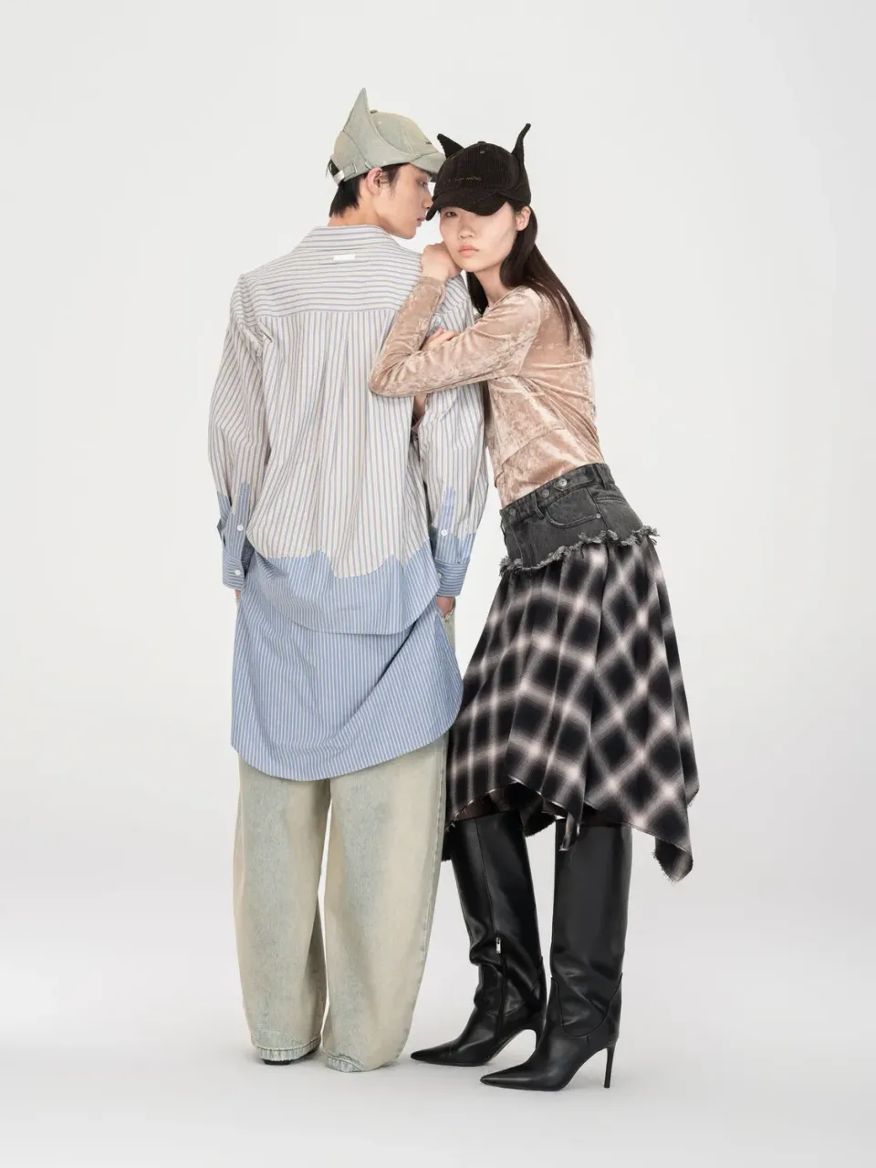 Feng Chen Wang 2 In 1 Denim Plaid Midi Nederdel ternet
