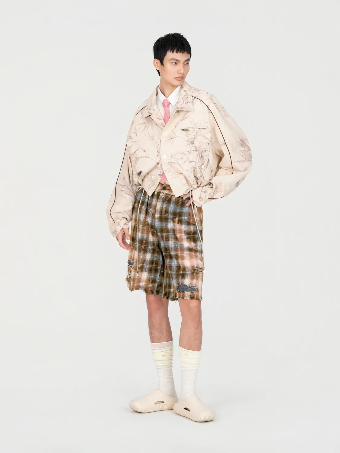 Feng Chen Wang Decayed Check shorts blå brun