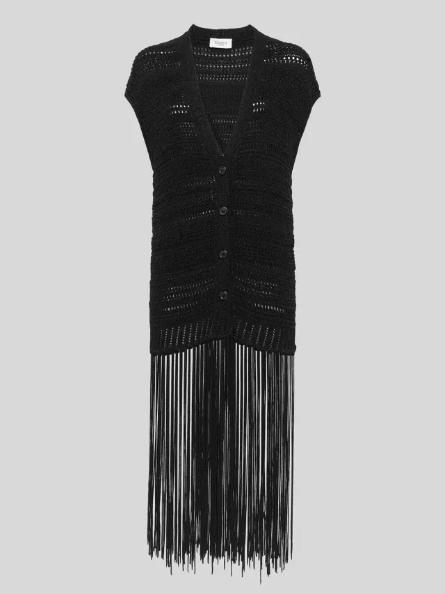 Laneus cardigan sort maxi frynser