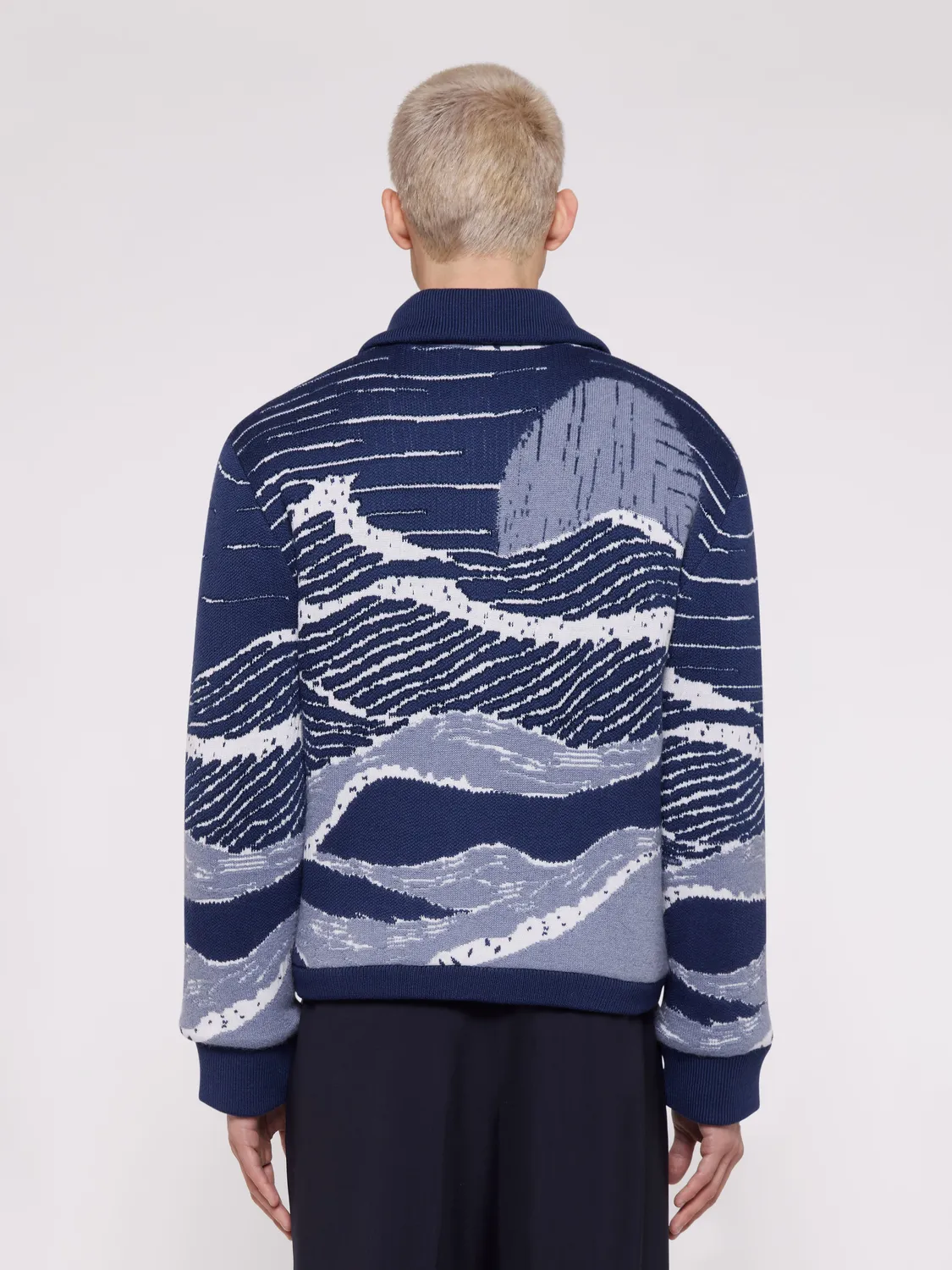 Laneus Zip Jacket Boxy Fit jacquard jakke bla uld