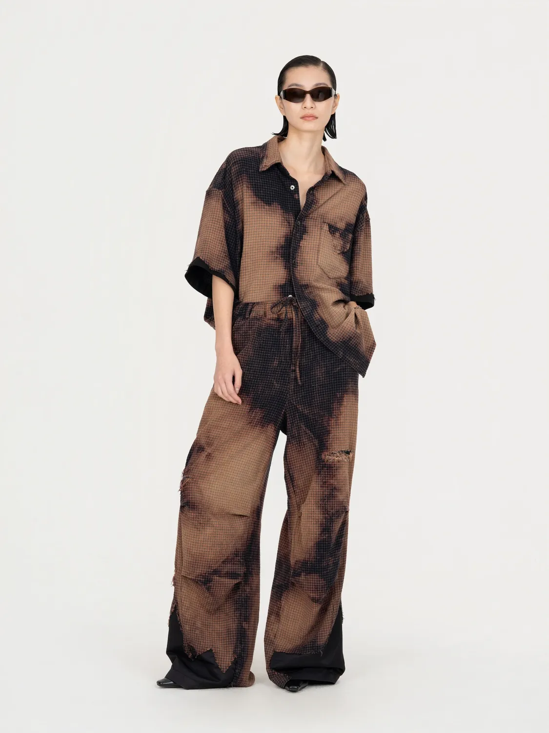 Feng Chen Wang Decayed Check Trousers bukser brun tern