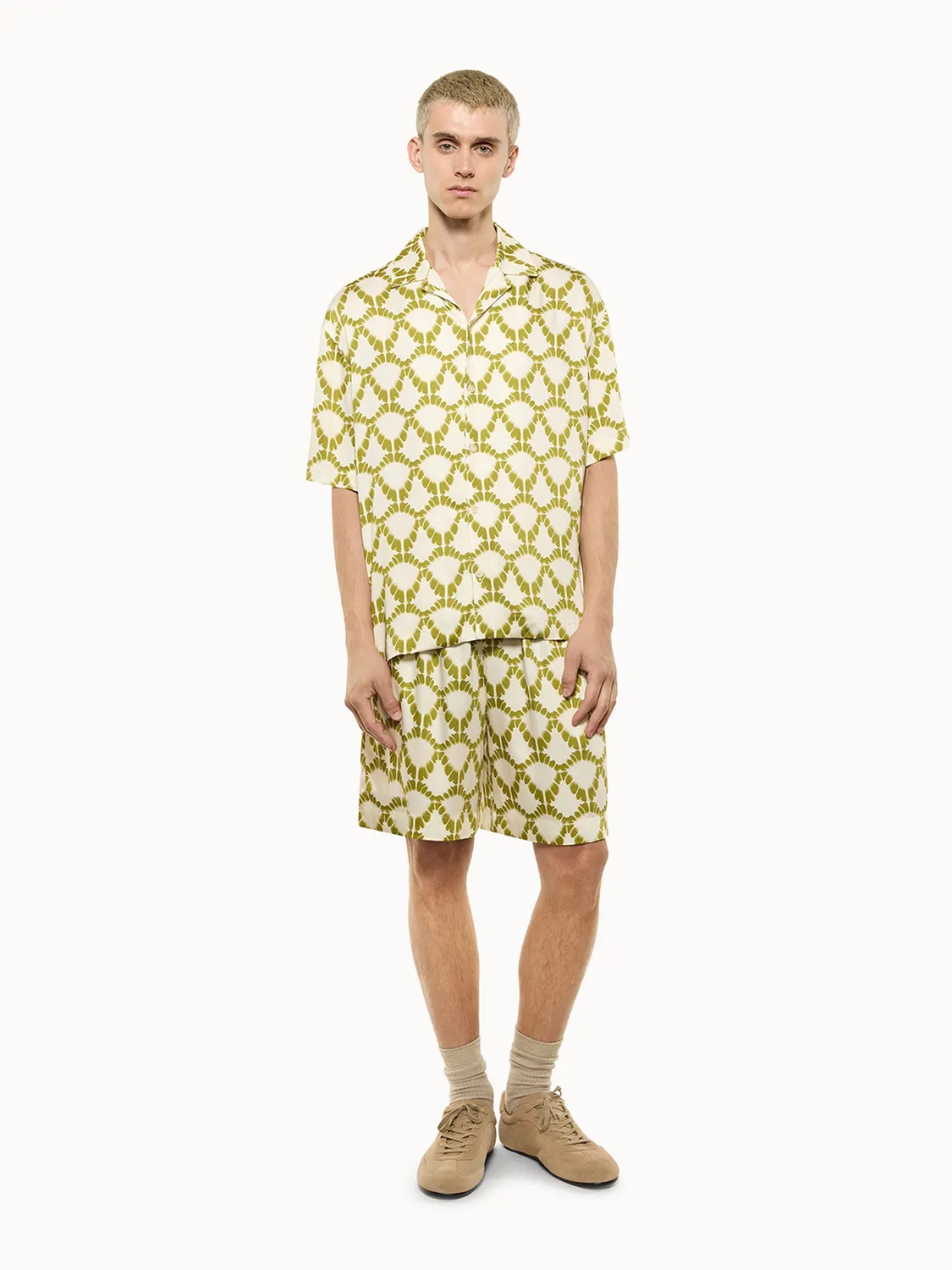 Laneus Bowling skjorte creme viskose print