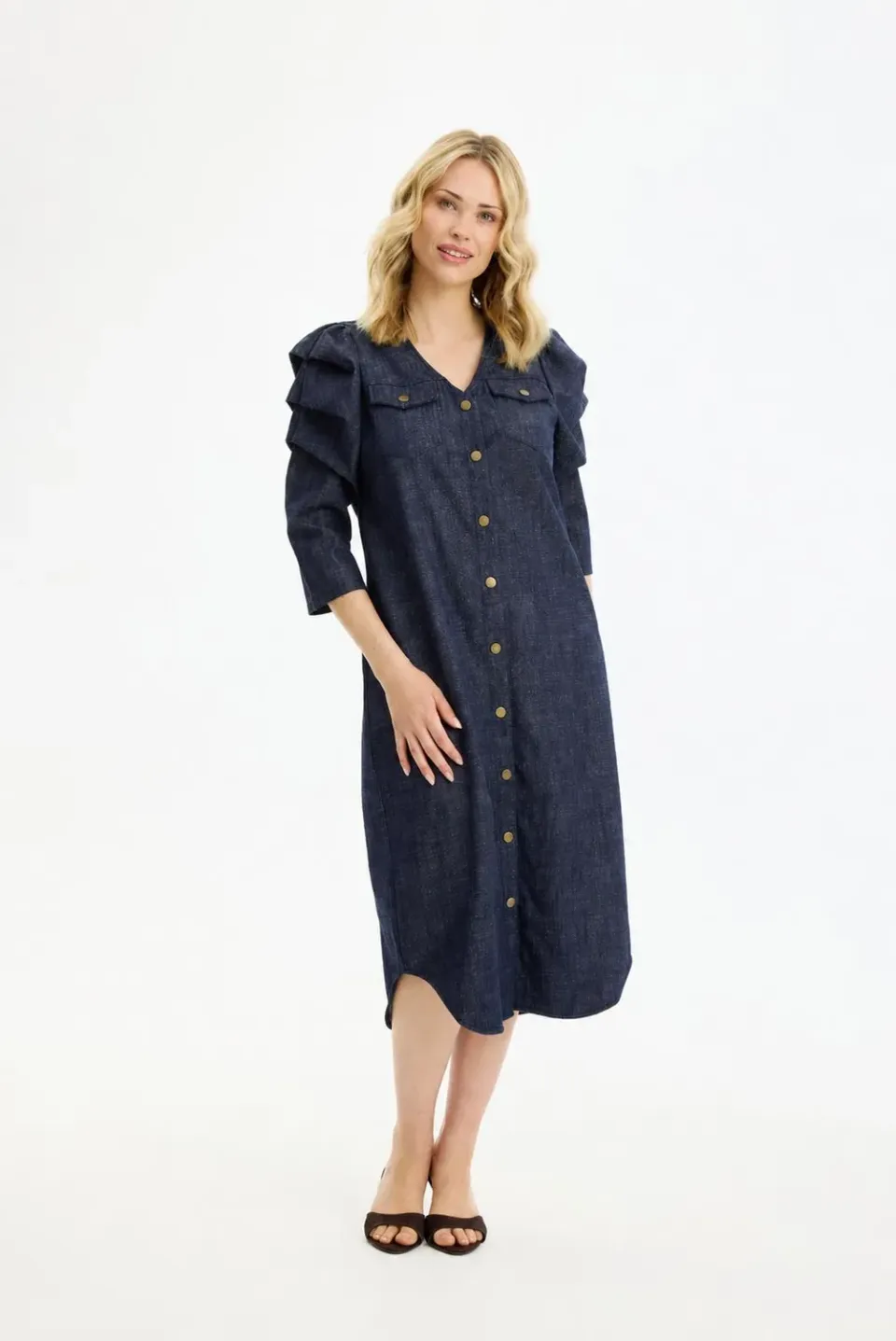IN FRONT Arianna kjole denim-look 3/4 ærmer