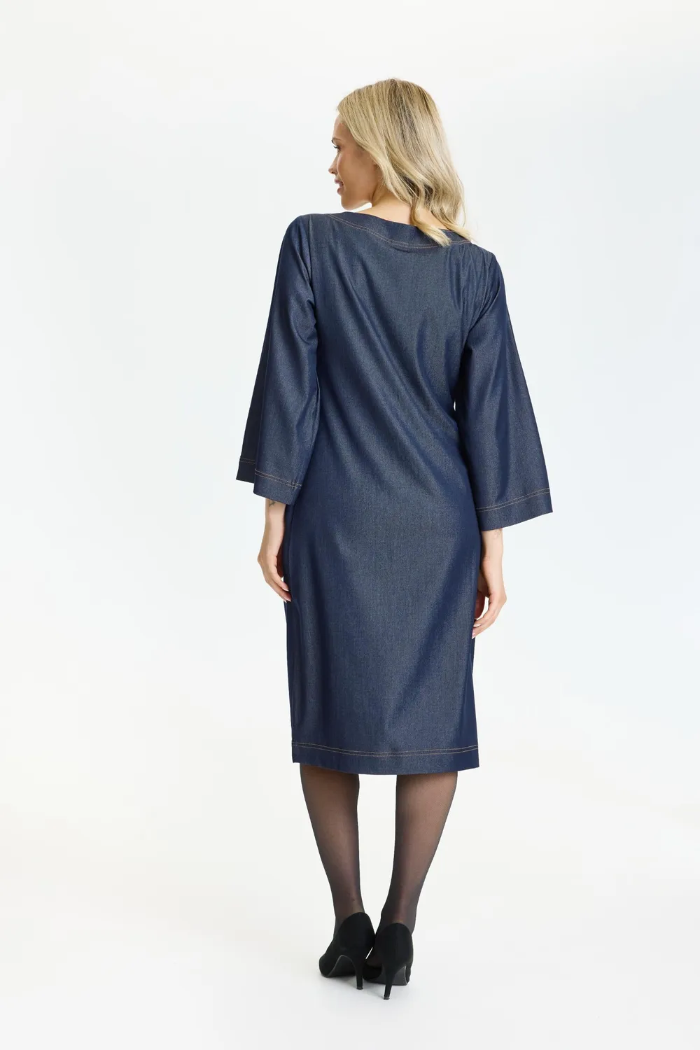 IN FRONT Effi kjole denimlook mørkeblå bind
