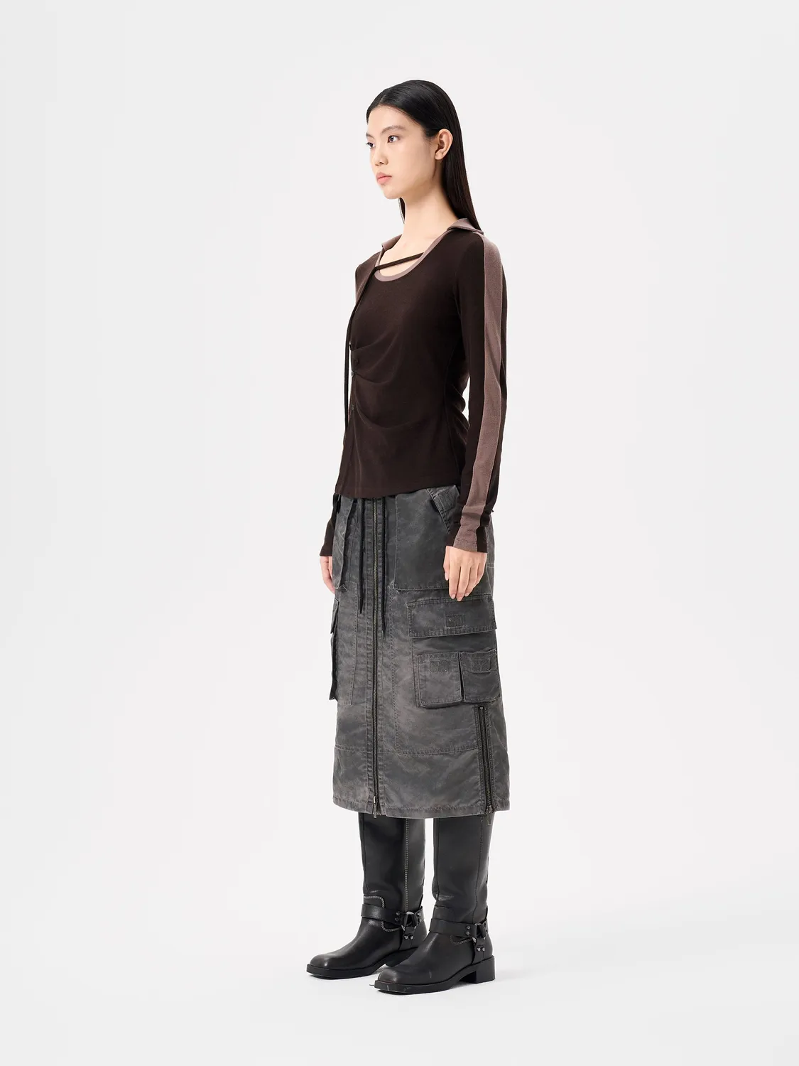 Feng Chen Wang Brown Panelled bluse S-L brun