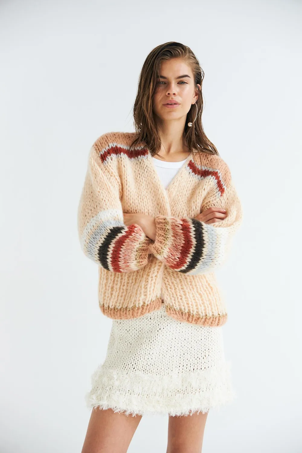DAWNXDARE Eden 104 Wheat strikcardigan stribet