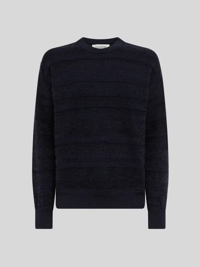 Laneus Lightweight Jacquard Crewneck strik navy uld