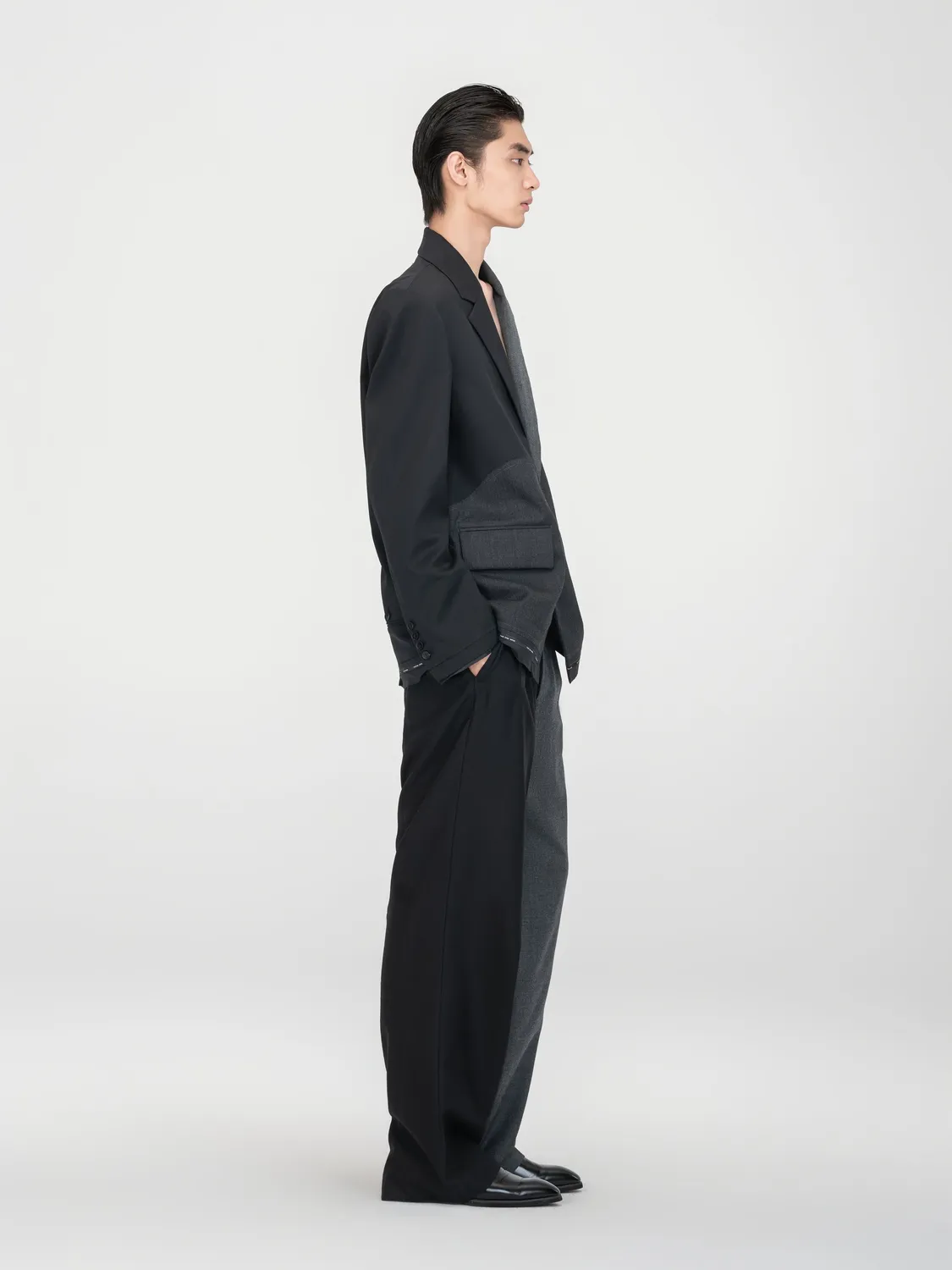 Feng Chen Wang Black Charcoal Paneled Deconstructed blazer uld sort
