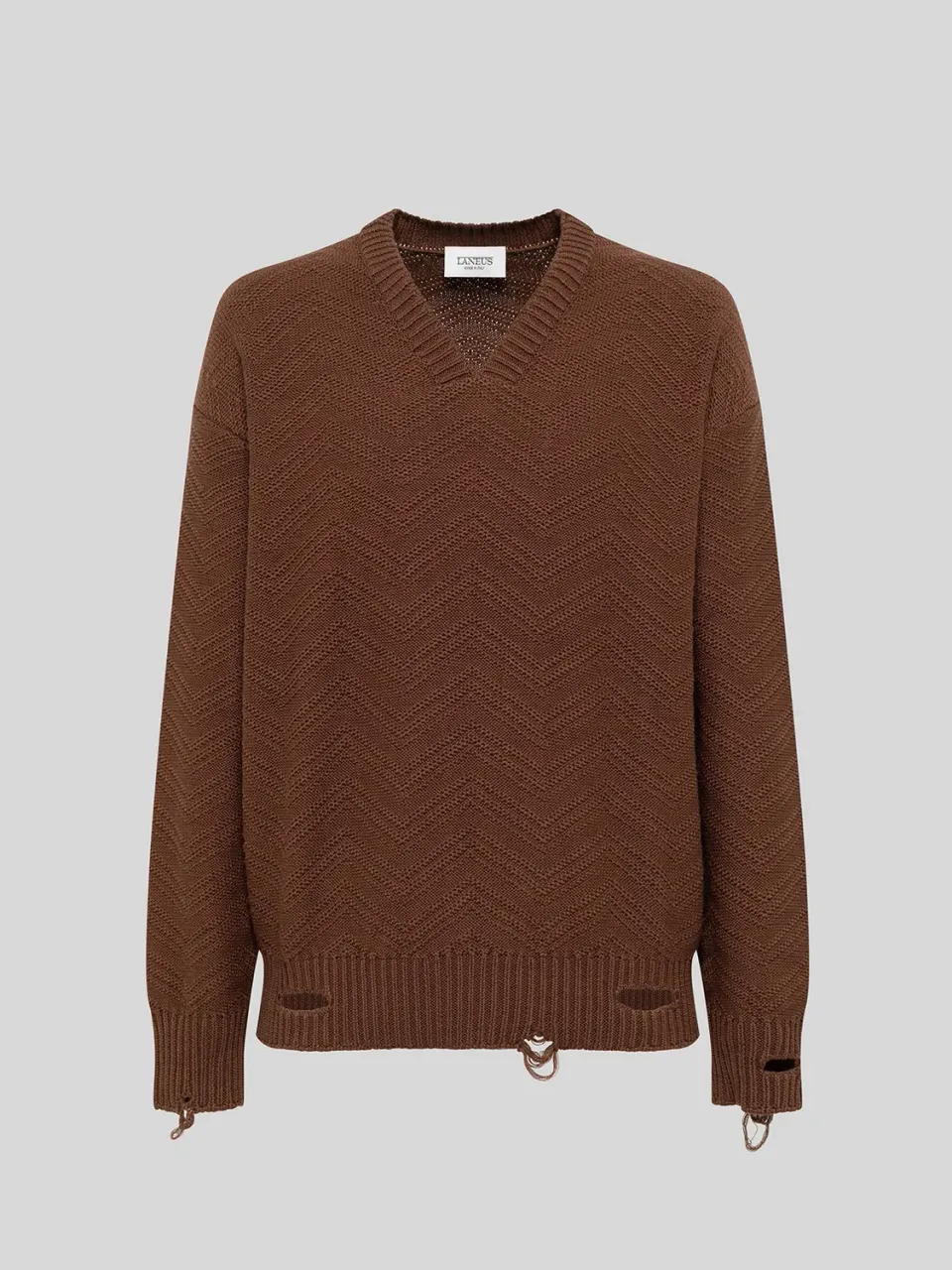Laneus Chevron V-neck sweater brun bomuld
