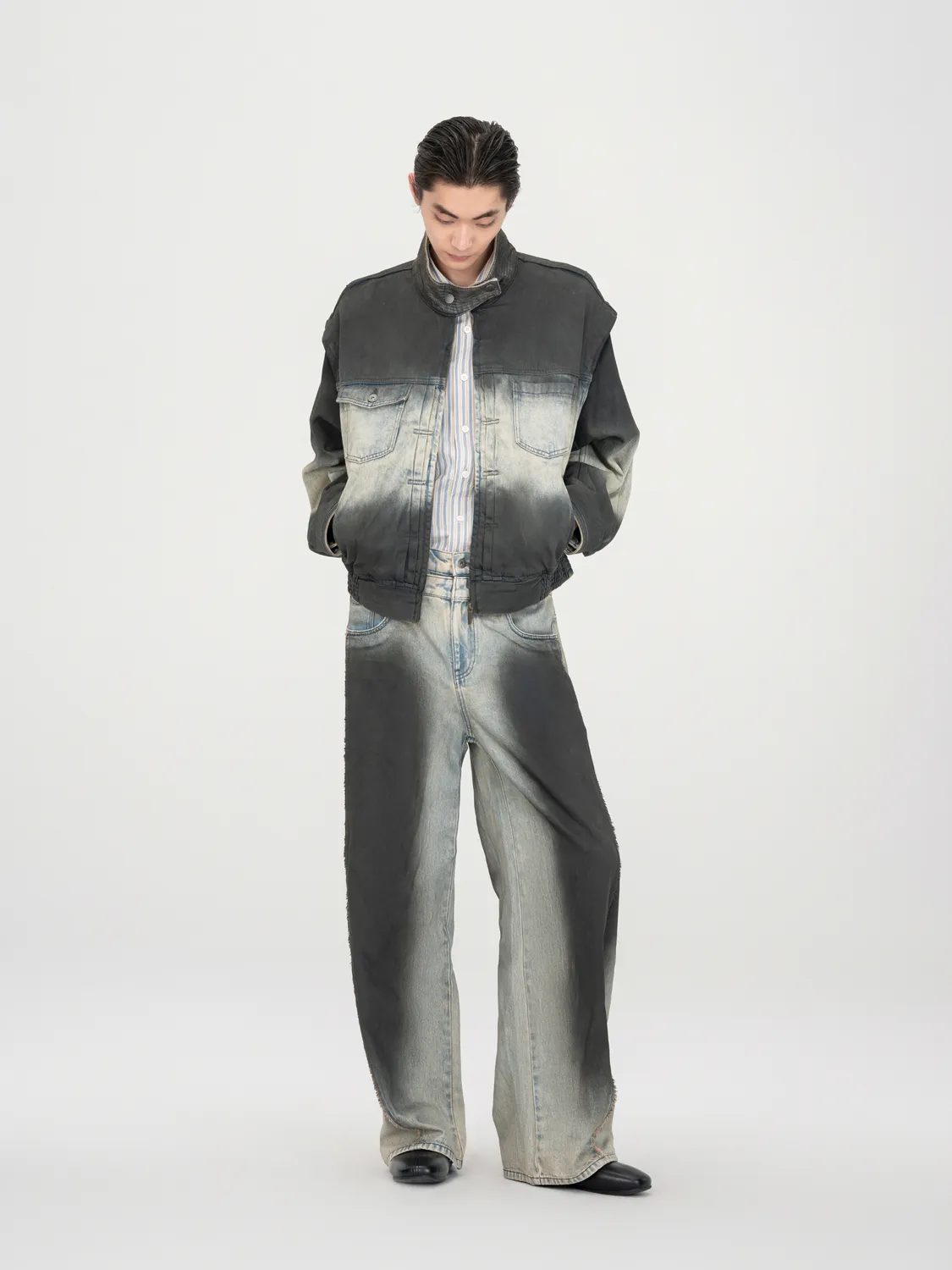 Feng Chen Wang Ombre denimjakke blå-sort cropped