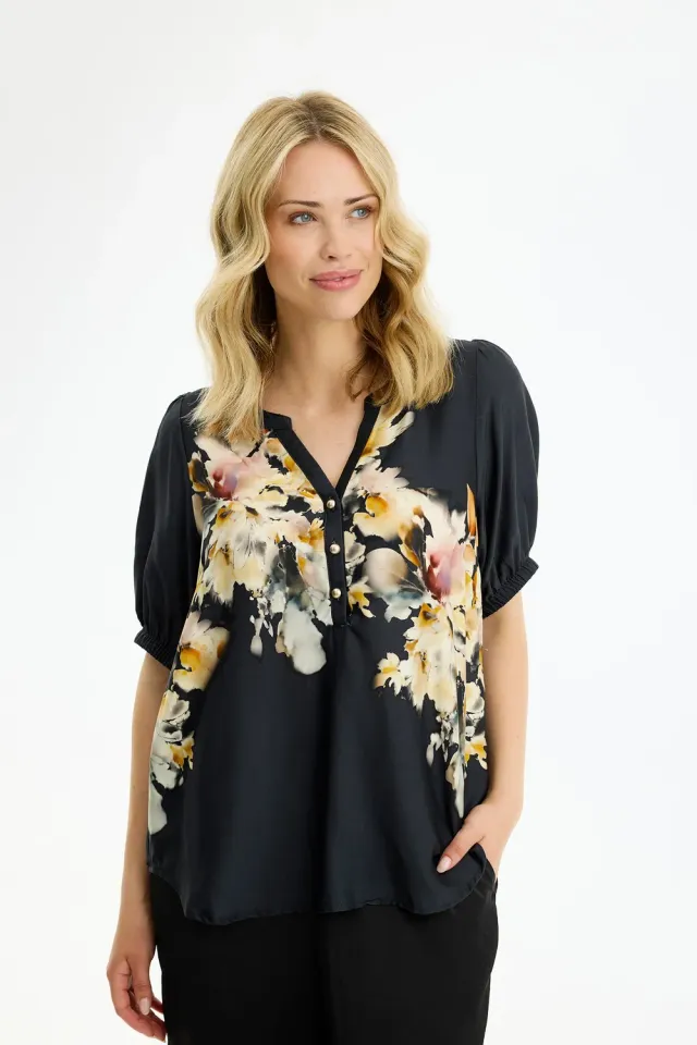 IN FRONT Linse bluse print v-hals