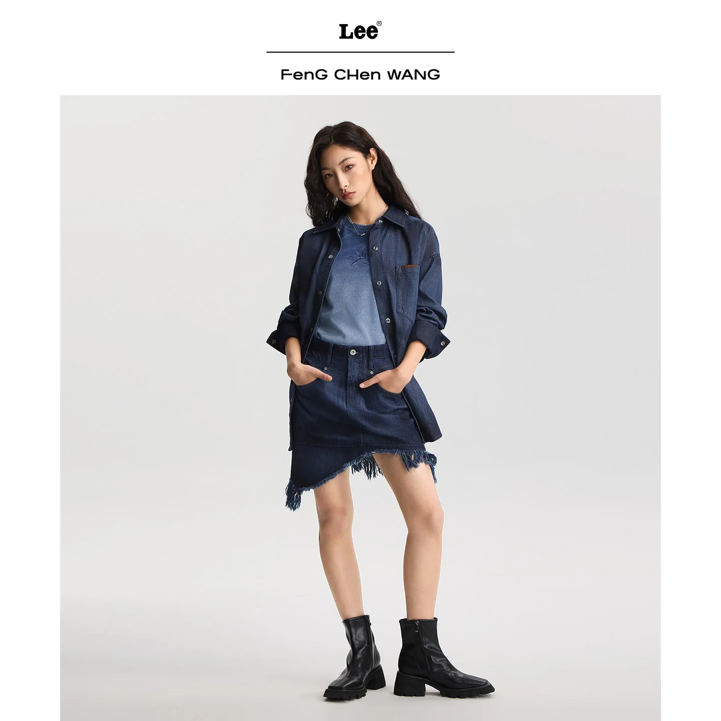 Lee x Feng Chen Wang S/S Tee T-shirt cropped indigo