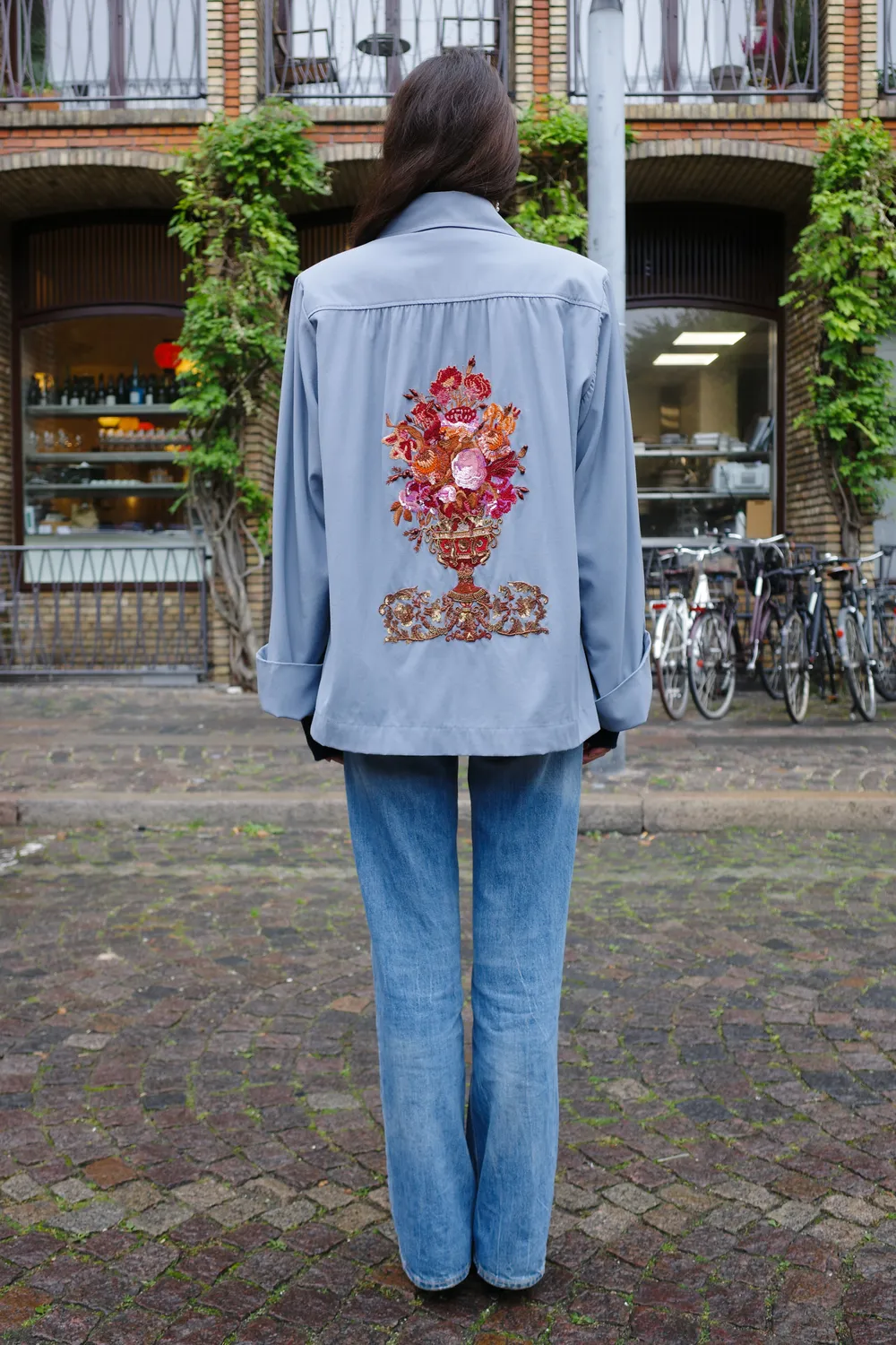 Caro Editions Anna Short Coat jakke vase broderi blå
