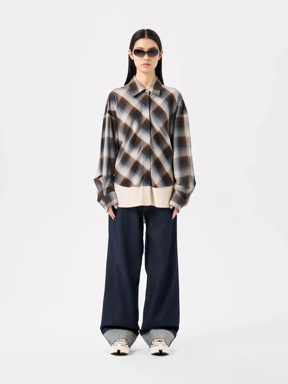 Feng Chen Wang skjorte colorblock ternet grøn