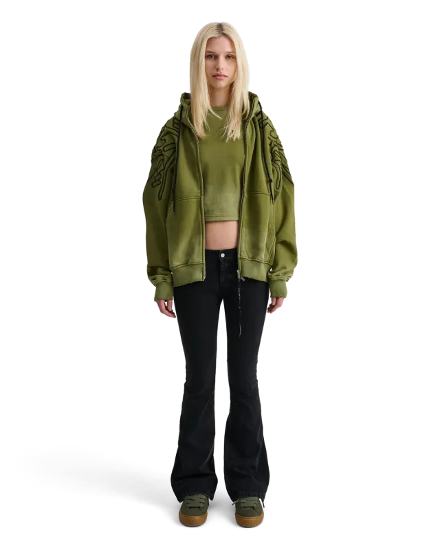 Alis Gyll hættetrøje med lynlås Faded Olive dame oversized