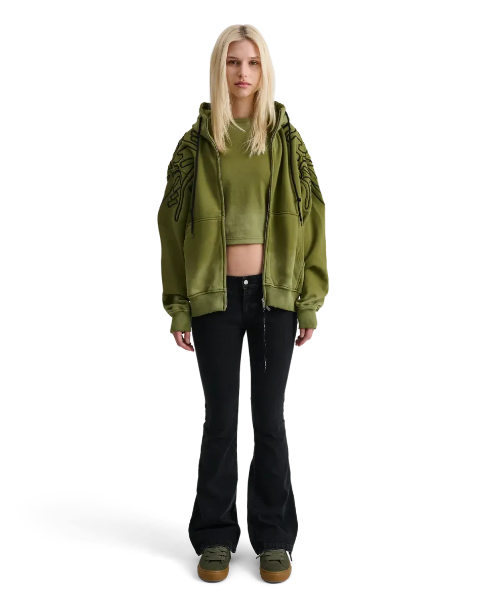 Alis Gyll hættetrøje med lynlås Faded Olive dame oversized
