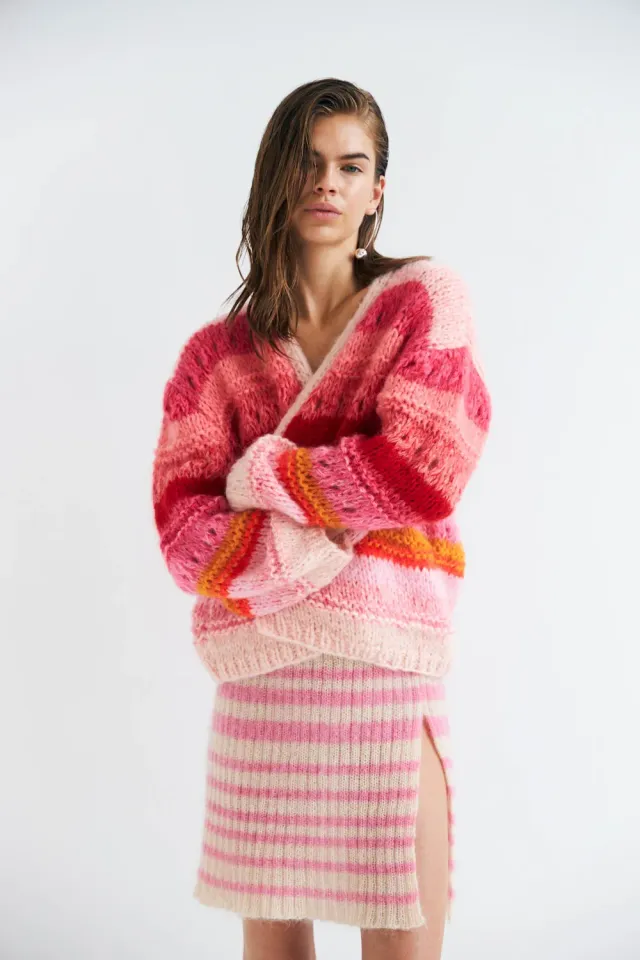 DAWNXDARE Edda 219 Super Pink cardigan stribet åben