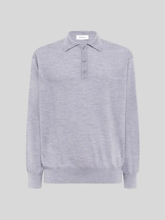Laneus Merino Wool Polo poloshirt grå meleret herre