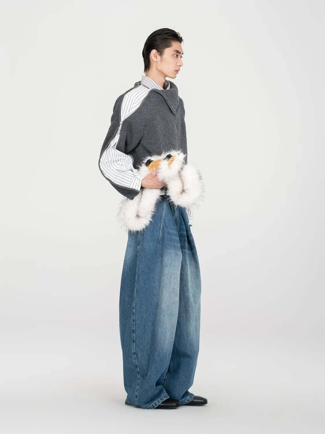 Feng Chen Wang Blue Washed Deconstructed denimbukser blå