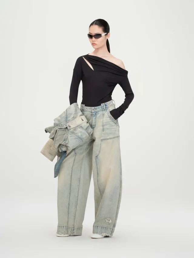 Feng Chen Wang Black One-Shoulder top sort