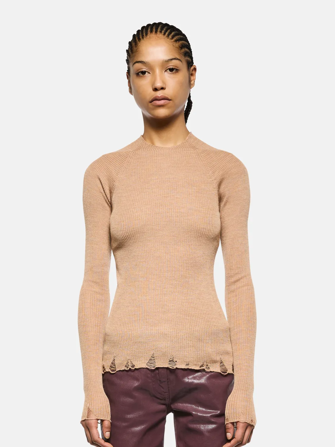 Laneus Fine Ribbed Wool Jumper sweater camel uld