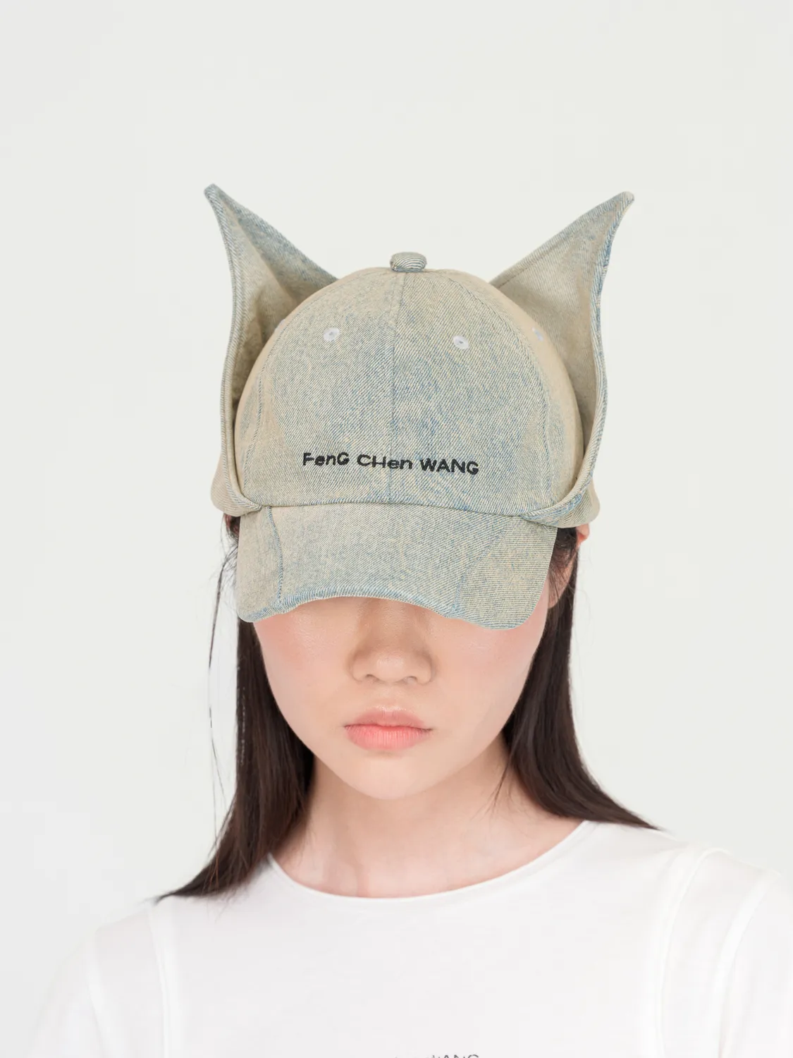 Feng Chen Wang Light-Wash Denim Cat-Ear kasket lyseblå OS