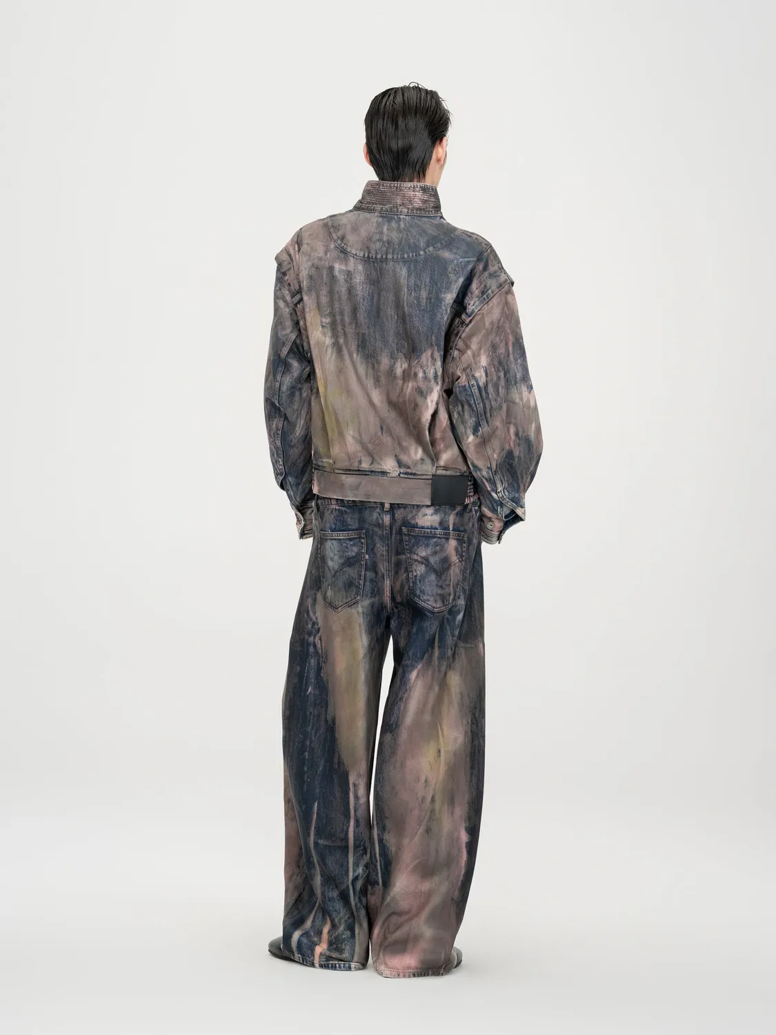 Feng Chen Wang Tie-Dyed Coated denimjakke brun standkrave