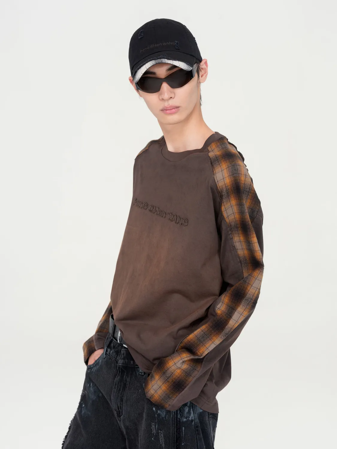 Feng Chen Wang Black Plaid-Panel kasket sort OS