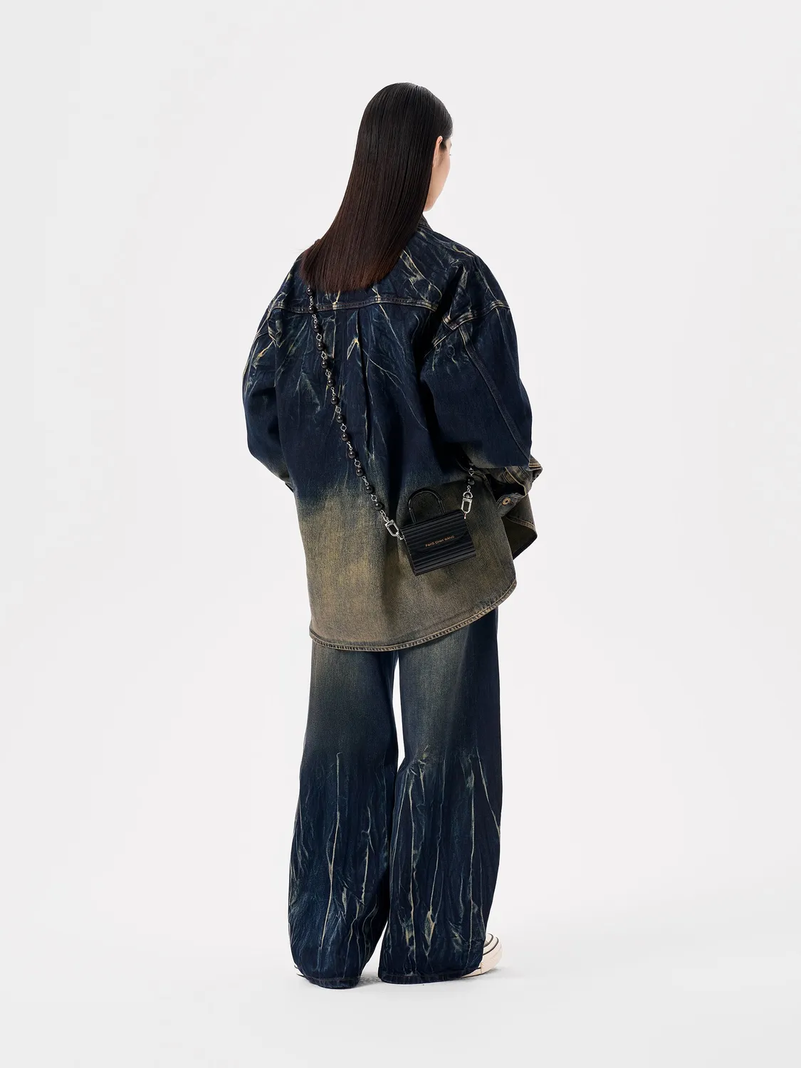 Feng Chen Wang Blue Tie-Dye skjortejakke blå denim