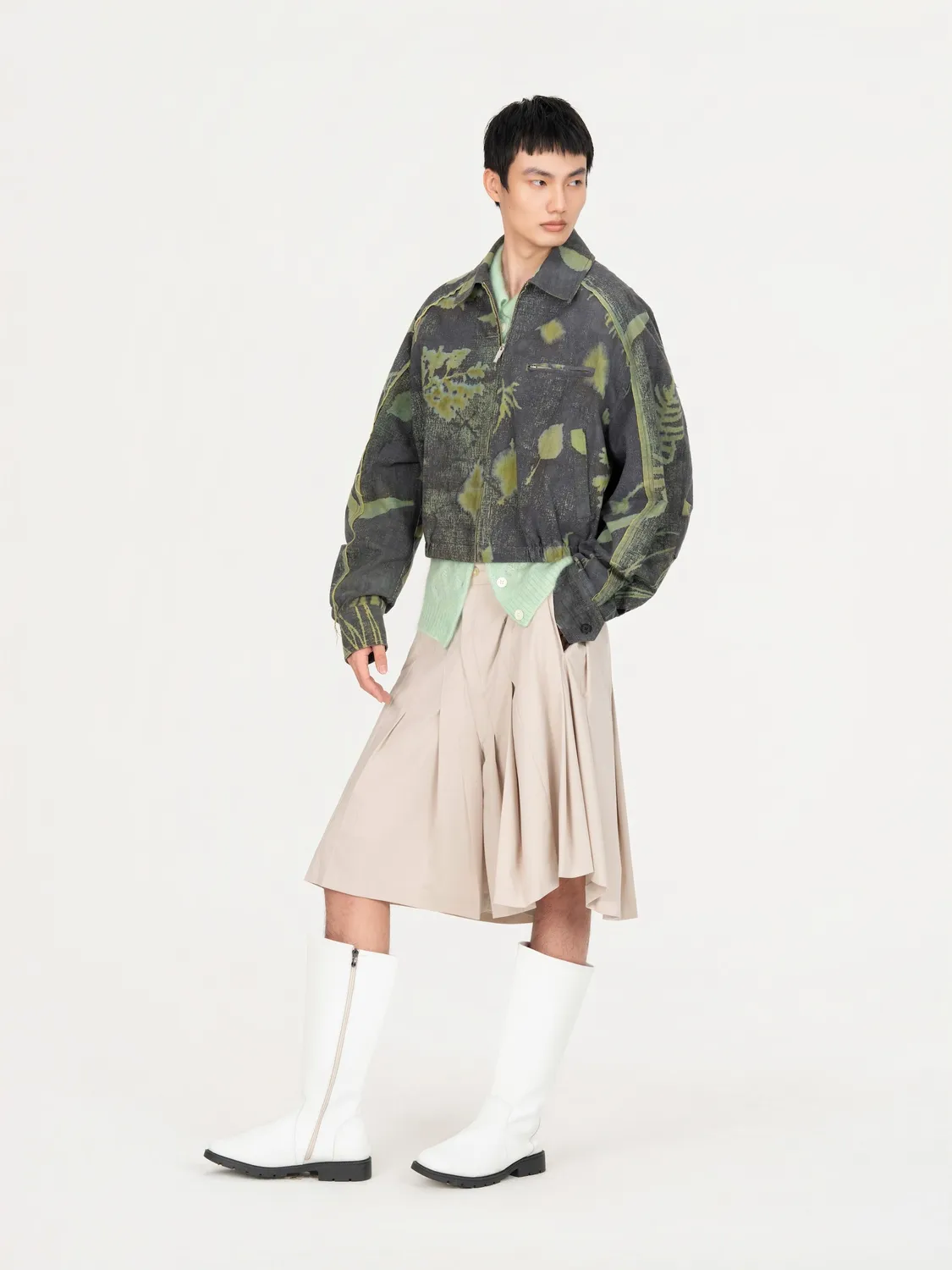 Feng Chen Wang Cropped jakke plantefarvet grå