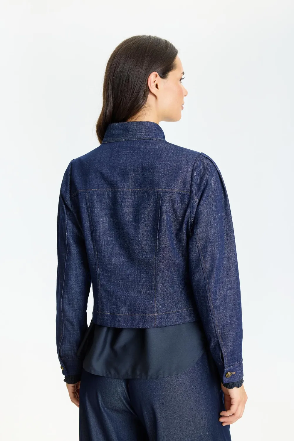 IN FRONT Arianna denimjakke mørkeblå kinakrave