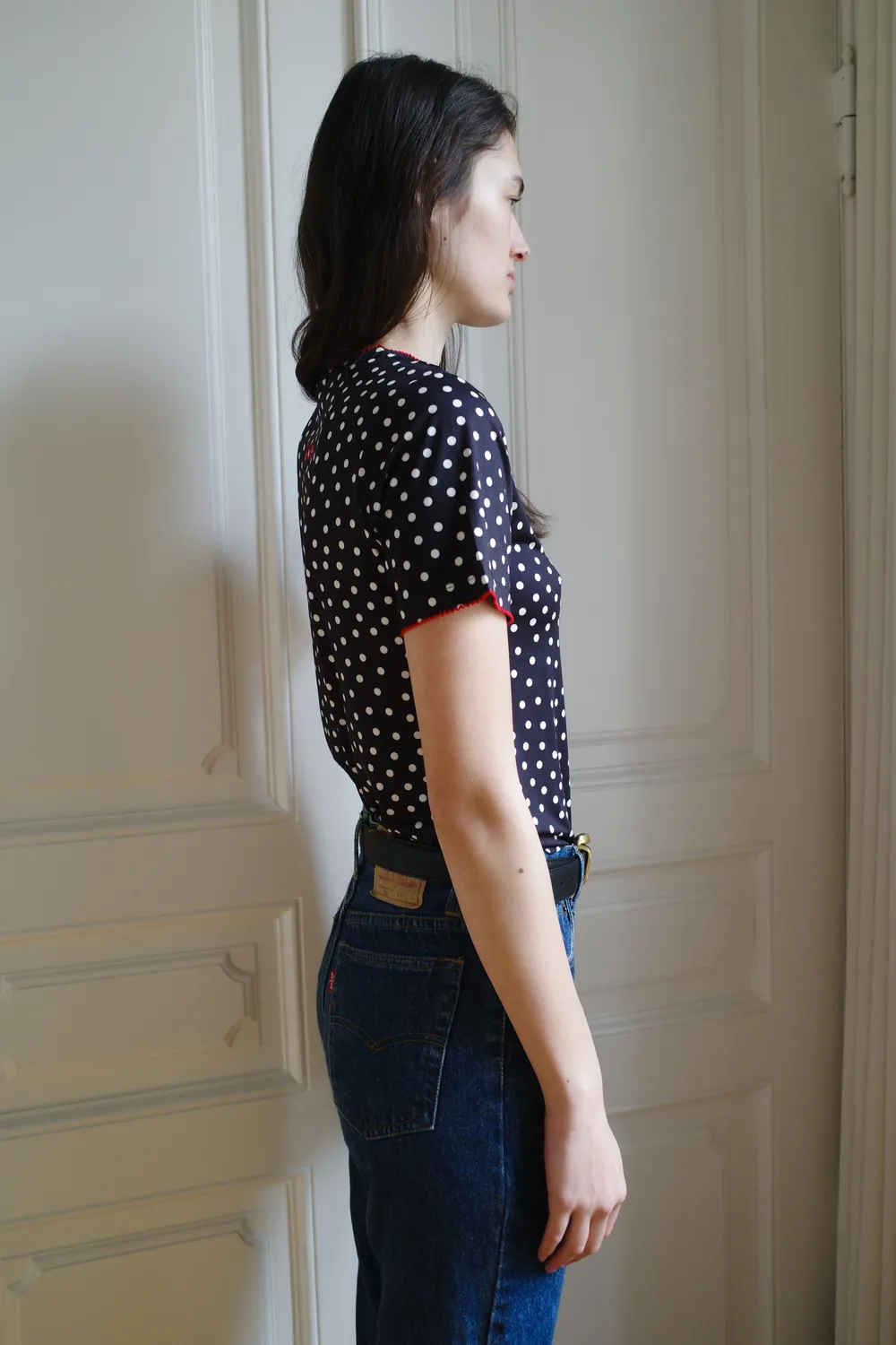 Caro Editions Jersey t-shirt Black Dots stræk prikket