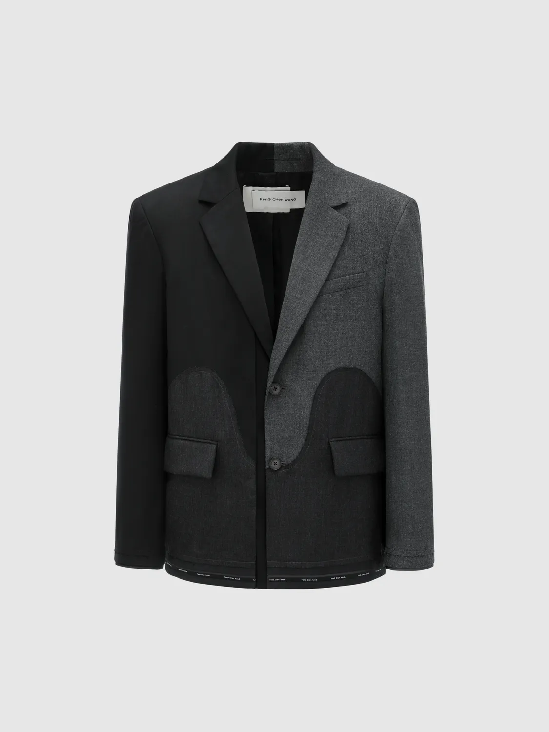 Feng Chen Wang Black Charcoal Paneled Deconstructed blazer uld sort