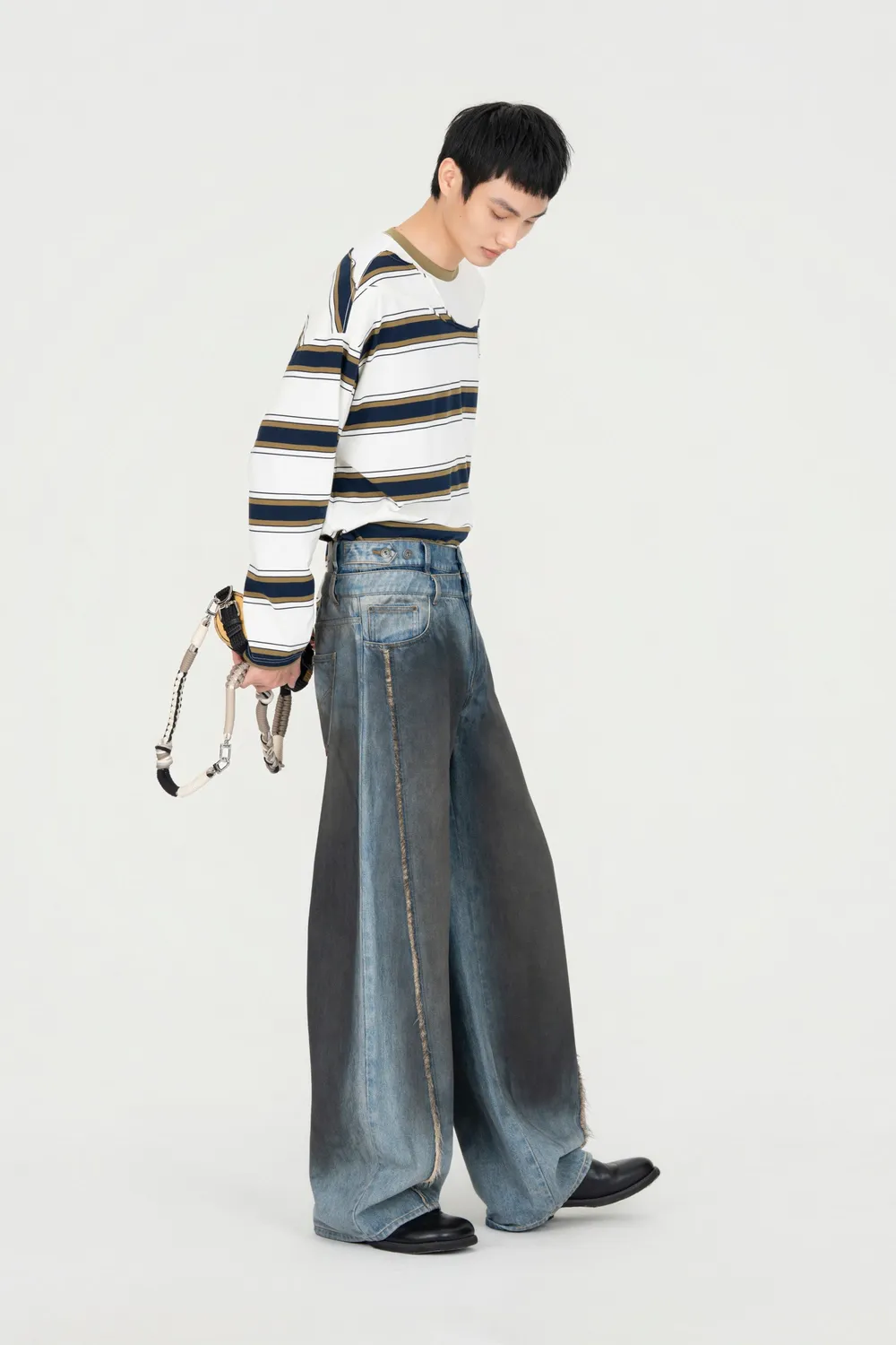 Feng Chen Wang Double Waist Gradient Indigo jeans blå fade
