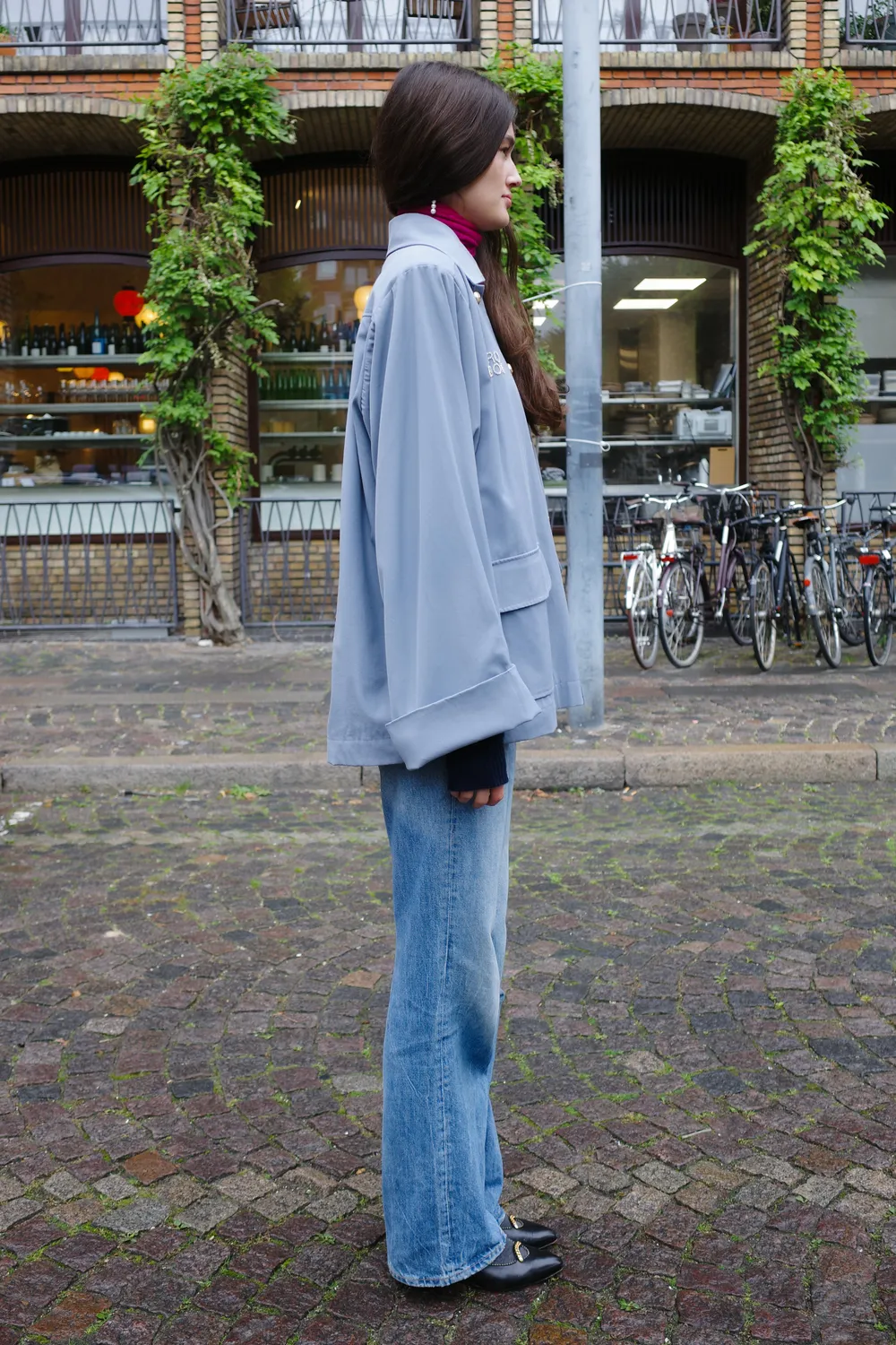 Caro Editions Anna Short Coat jakke vase broderi blå