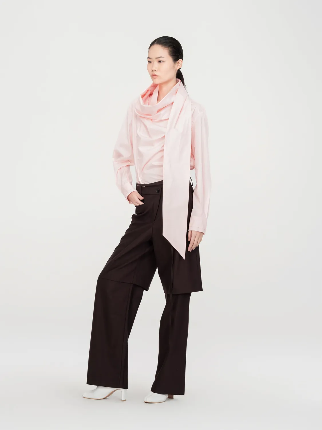 Feng Chen Wang Draped bluse pink med tørklæde