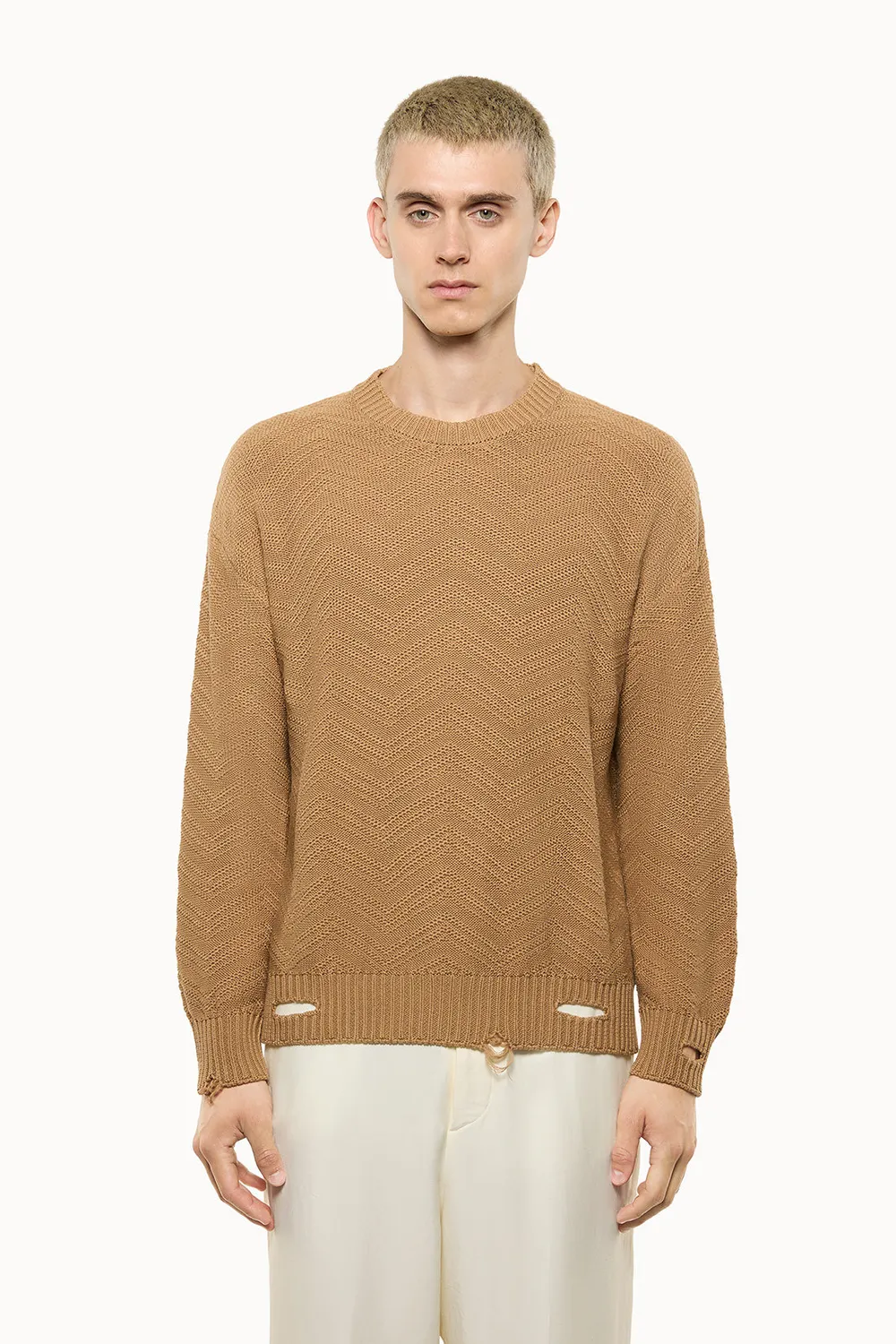 Laneus Chevron sweater camel bomuld herre