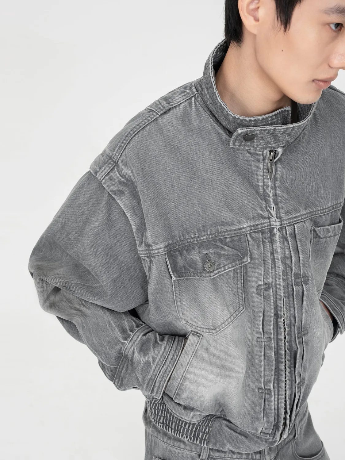 Feng Chen Wang Deconstructed denimjakke grå XS-XL oversize