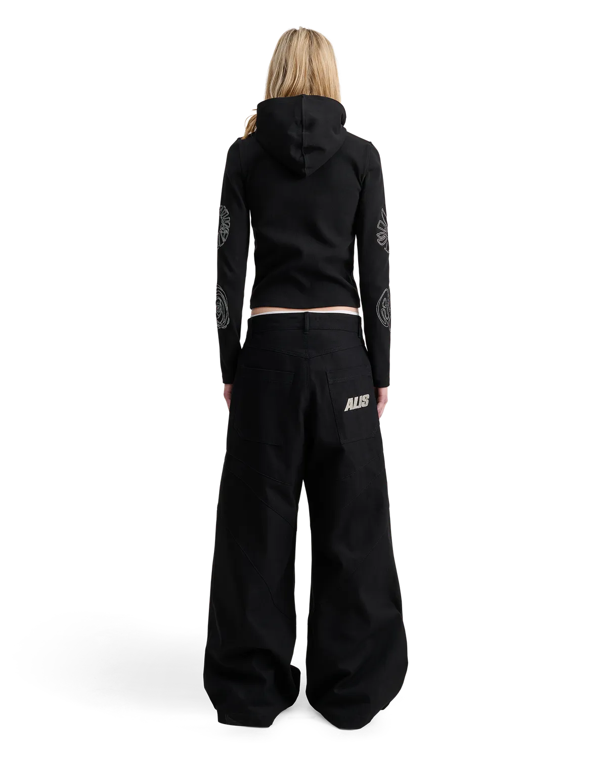Alis Nortey hoodie sort lynlås ribbet cropped