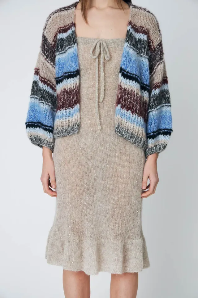 DAWNXDARE Eden strikcardigan midnight raisin stribet
