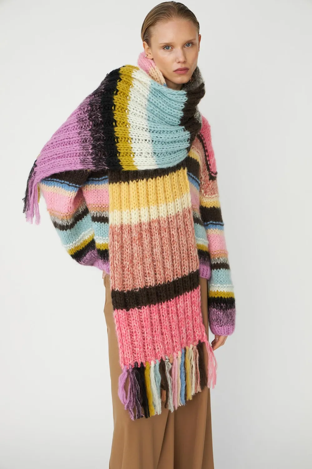 DAWNXDARE Stripe halstørklæde azalea multi mohair