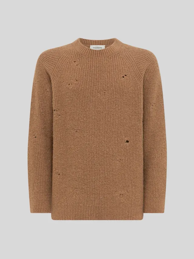 Laneus Destroyed English Rib Boxy Crewneck sweater camel uld