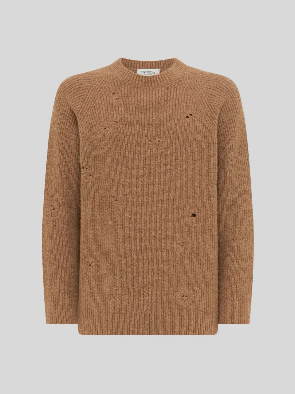 Laneus Destroyed English Rib Boxy Crewneck sweater camel uld