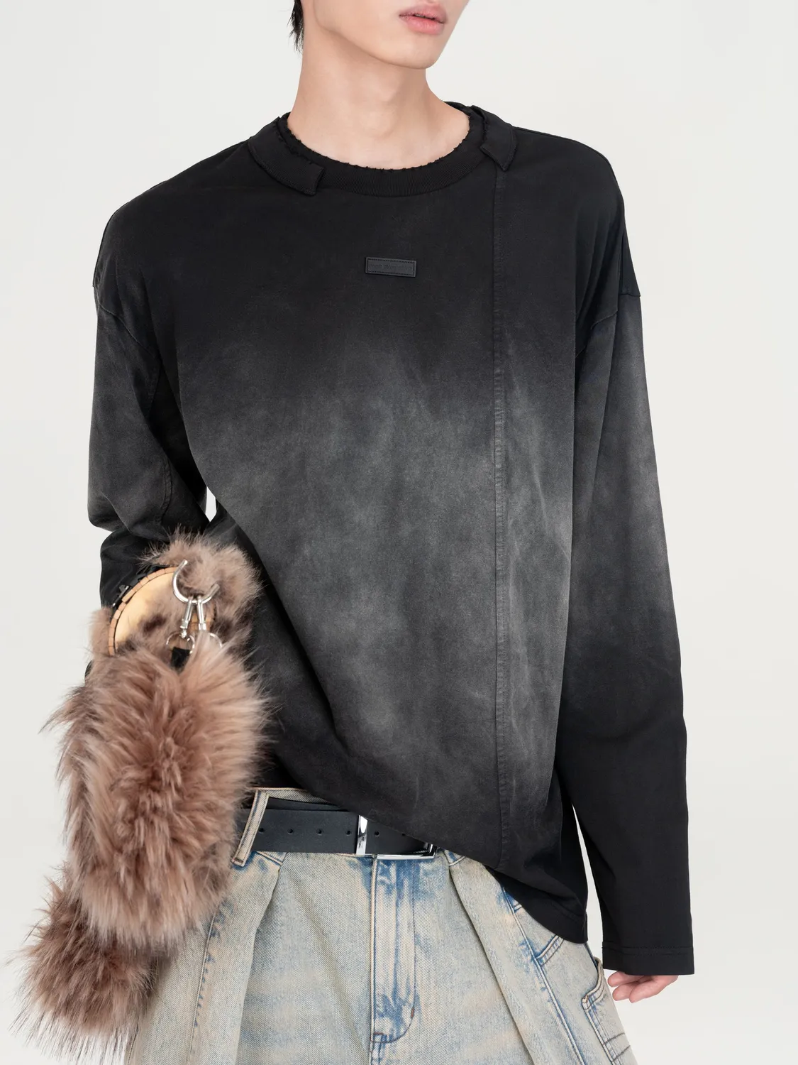 Feng Chen Wang Black-Grey Gradient langærmet t-shirt