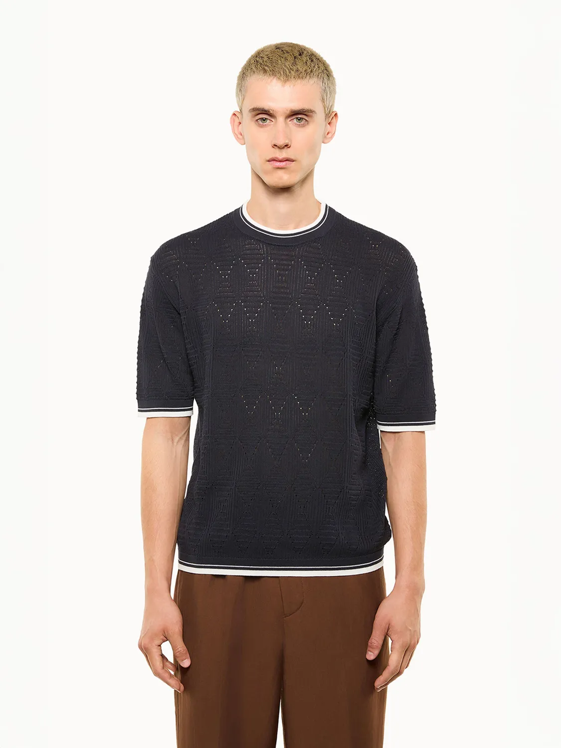 Laneus Open-Knit T-Shirt strik navy bomuld herre