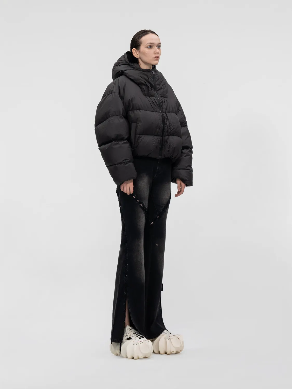Feng Chen Wang Pleated dunjakke sort oversize