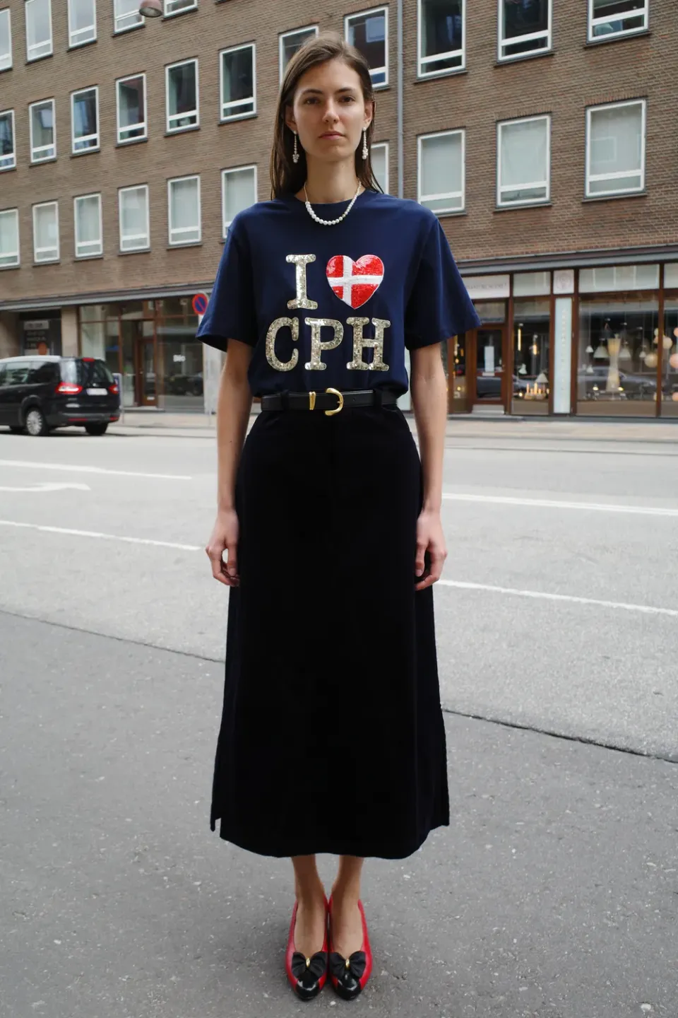Caro Editions Nunu Long nederdel Navy Corduroy fløjl